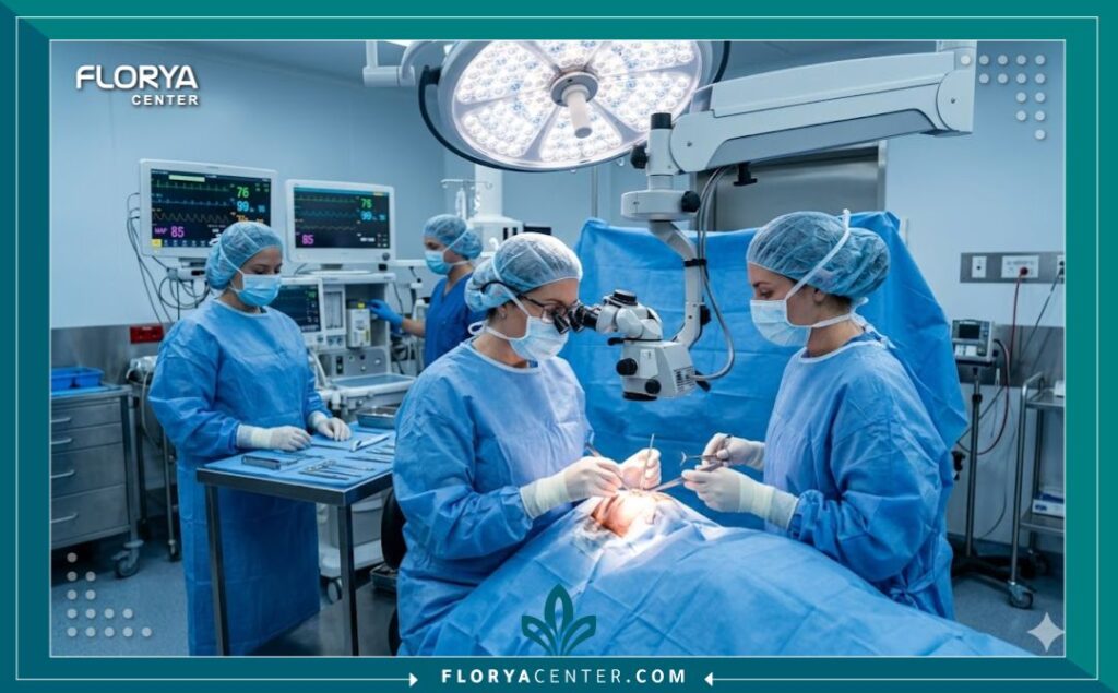 غرفة عمليات جراحية حديثة ومجهزة بأحدث التقنيات الطبية الدقيقة لإجراء جراحات ترميم الأذن بعد الحوادث المعقدة.