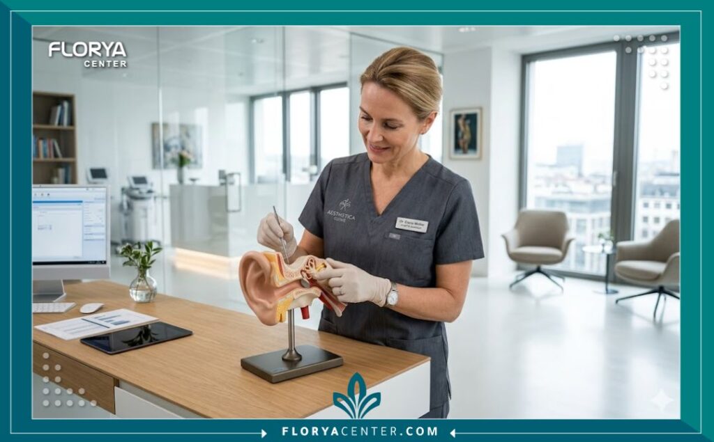 عيادة تجميل حديثة ومجهزة بالكامل وجراح تجميل متخصص في عمليات ترميم الأذن المتقدمة.