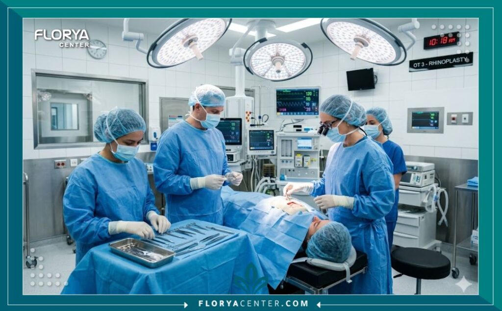 غرفة عمليات حديثة ومجهزة بأحدث التقنيات لإجراء جراحات تجميل الأنف وتصغير الأرنبة في بيئة طبية آمنة.
