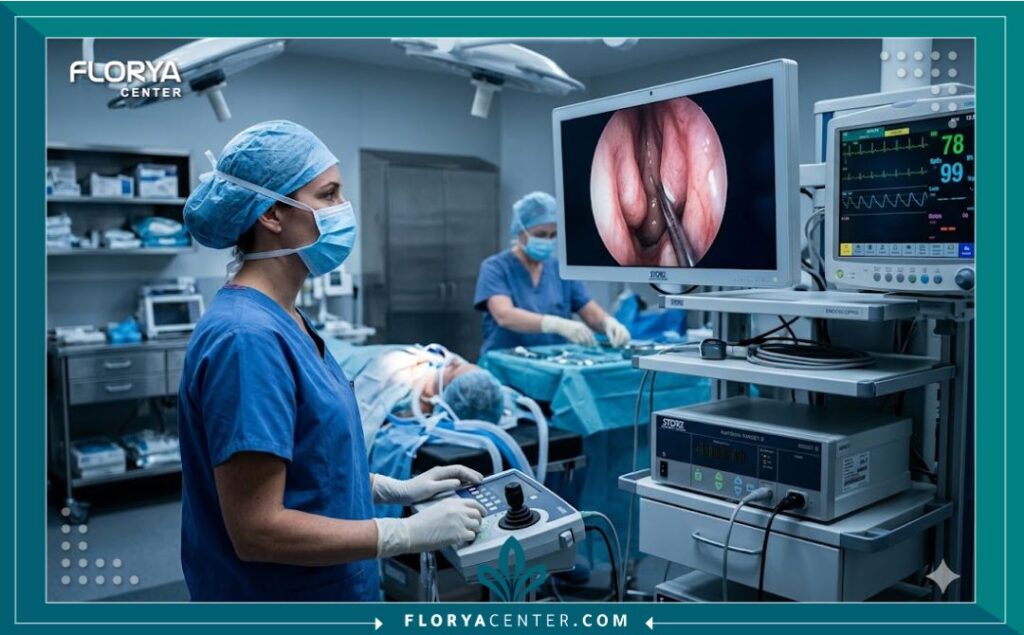 غرفة عمليات مجهزة بأحدث التقنيات الطبية لإجراء التدخل الطبي لتصغير قرينات الأنف.