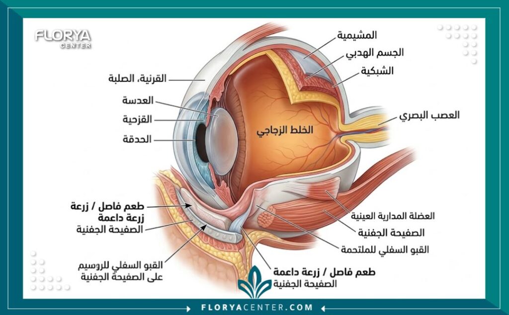 جراحة رفع ذيل الحاجب في تركيا 2 رسم توضيحي طبي يشرح تشريح منطقة الصدغ وكيفية شد الثلث الخارجي في جراحة رفع ذيل الحاجب.