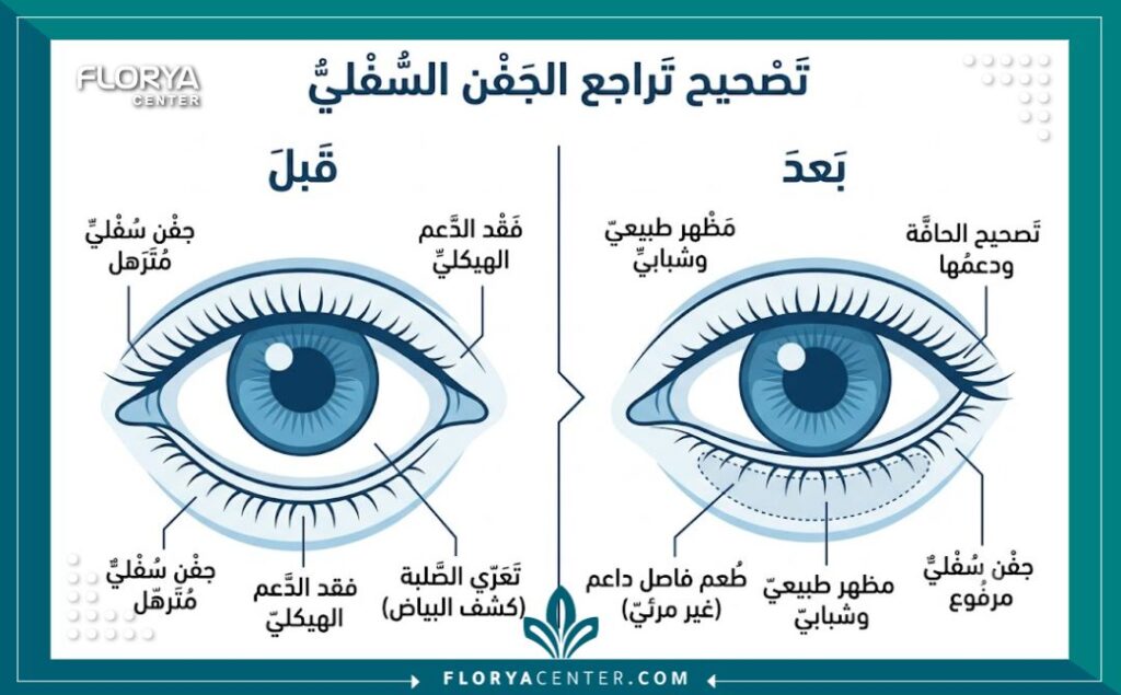 جراحة رفع ذيل الحاجب في تركيا 3 إنفوجرافيك يقارن بين شكل العين قبل وبعد جراحة رفع ذيل الحاجب وفوائد الإجراء التجميلي.