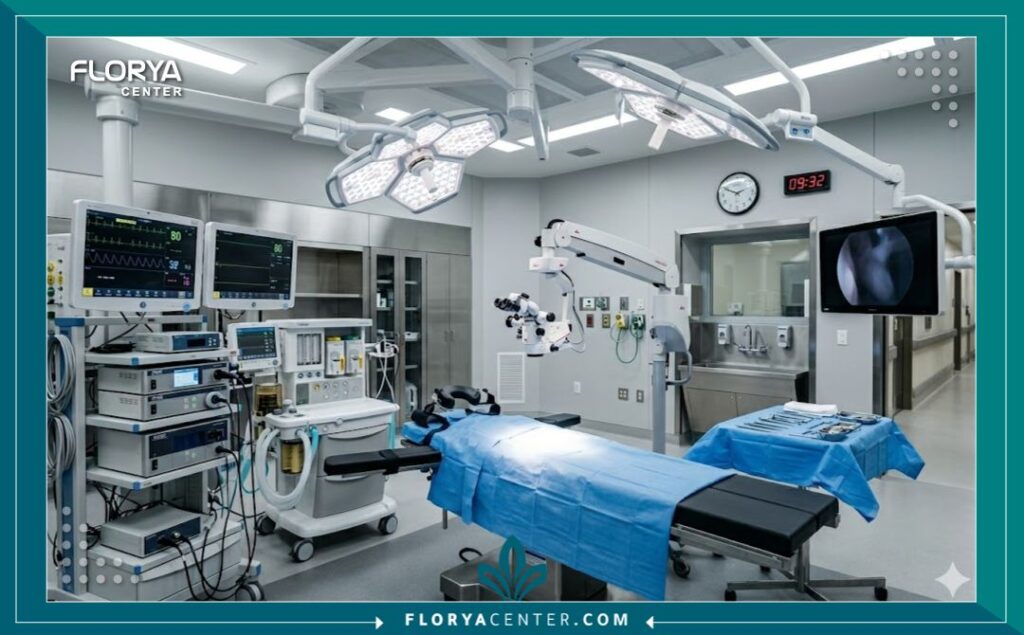 غرفة عمليات حديثة ومجهزة بأحدث التقنيات لإجراء جراحة تعديل الحاجز الأنفي واستئصال اللحمية.