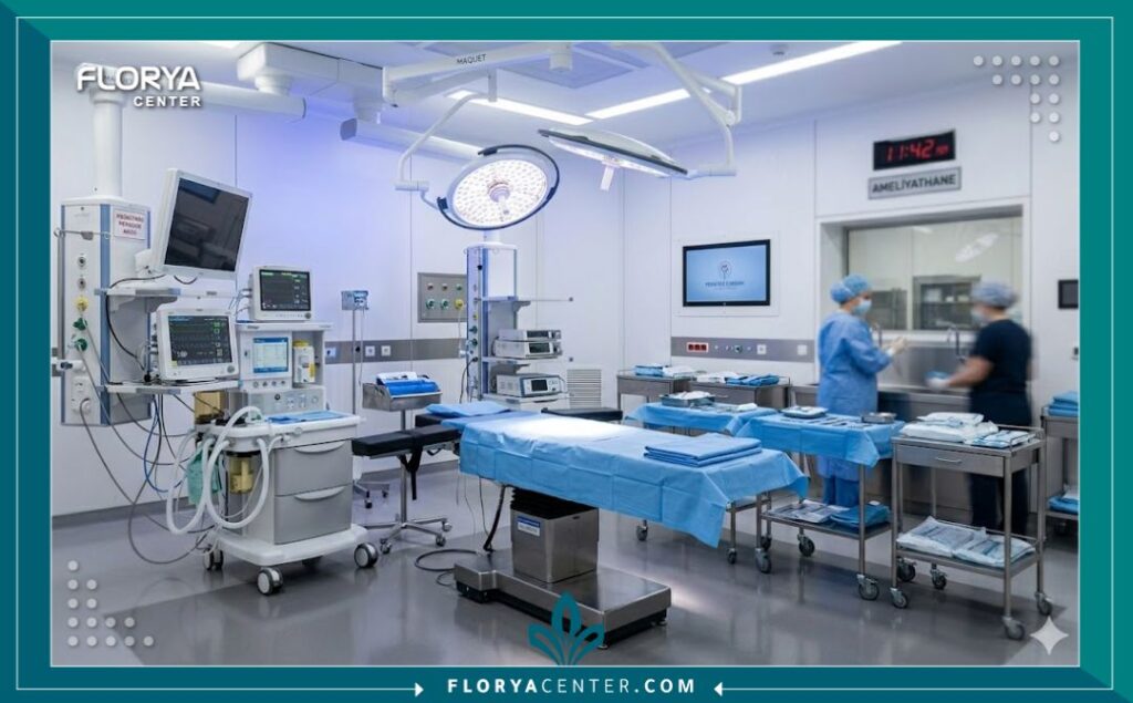 غرفة عمليات حديثة ومعقمة مخصصة لإجراء جراحات تجميل الأذن للأطفال في مستشفيات تركيا.