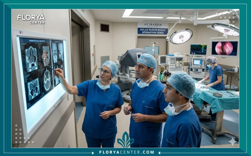 غرفة عمليات حديثة ومجهزة بأحدث التقنيات لإجراء جراحة ترميم ورقع الحاجز الأنفي في مستشفيات تركيا.