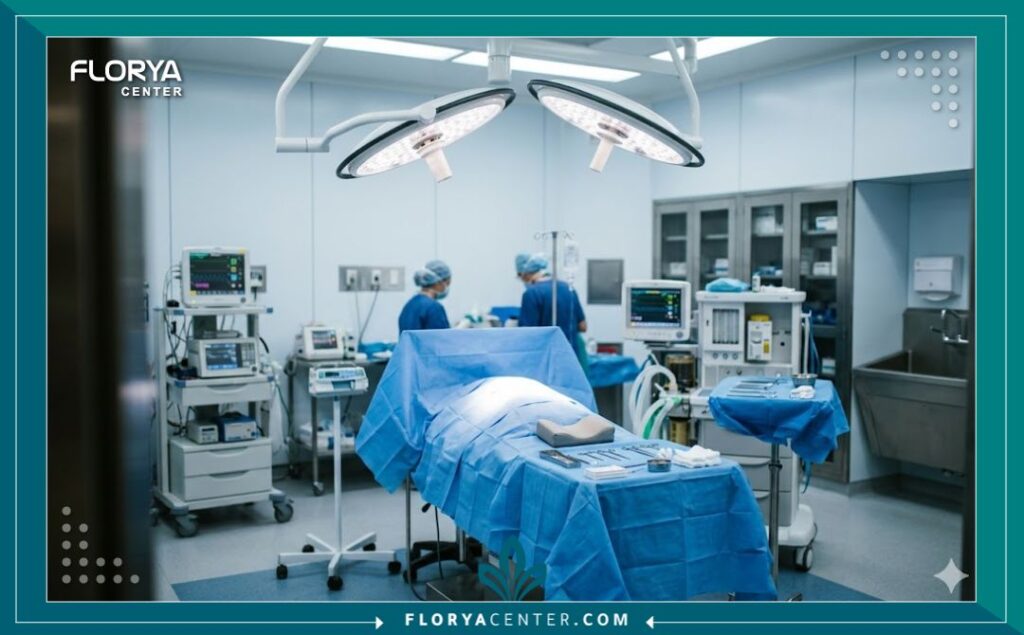 غرفة عمليات جراحية مجهزة بأحدث التقنيات في مستشفيات تركيا لإجراء عمليات ترميم الأنف المكسور.