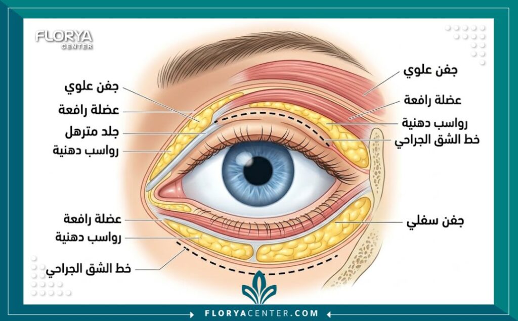 رسم توضيحي لتشريح الجفن وعملية شد الأجفان في تركيا.