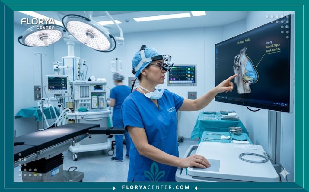 عمليات تجميل الأنف المغلقة في تركيا 4 جراح تجميل متخصص داخل غرفة عمليات حديثة ومجهزة بأحدث التقنيات في مستشفى تركي.