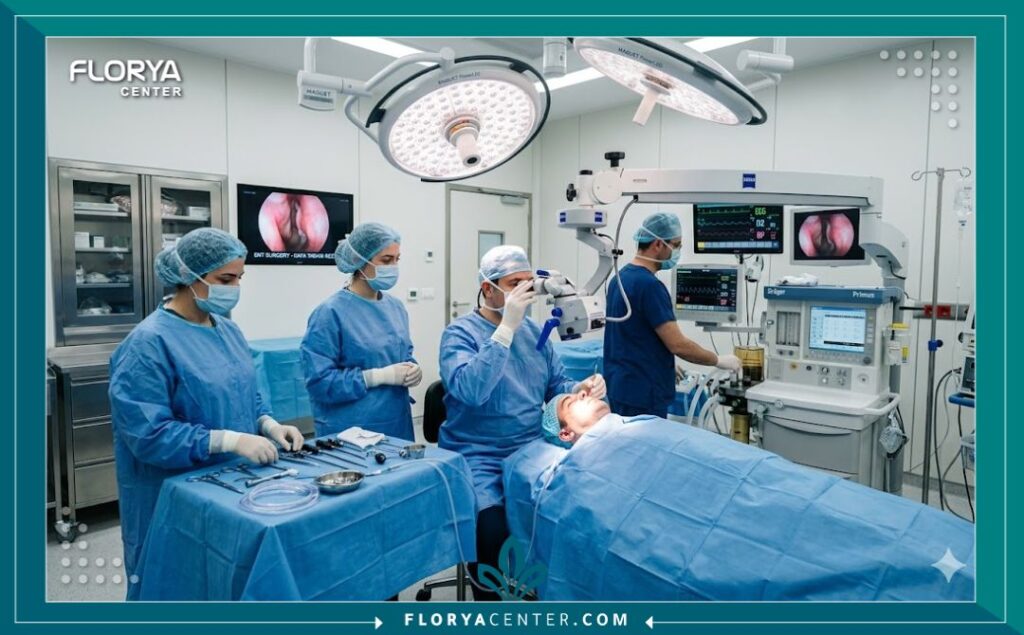 غرفة عمليات مجهزة بأحدث التقنيات الطبية العالمية داخل مستشفى متطور لإجراء جراحة انحراف الوتيرة في تركيا.