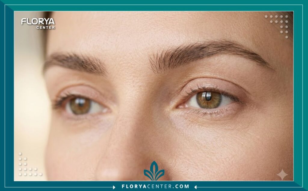  لقطة مقربة تظهر جمال وشكل الجفون المشدودة والناعمة بعد الخضوع لعملية شد الجفون (Blepharoplasty) في تركيا.