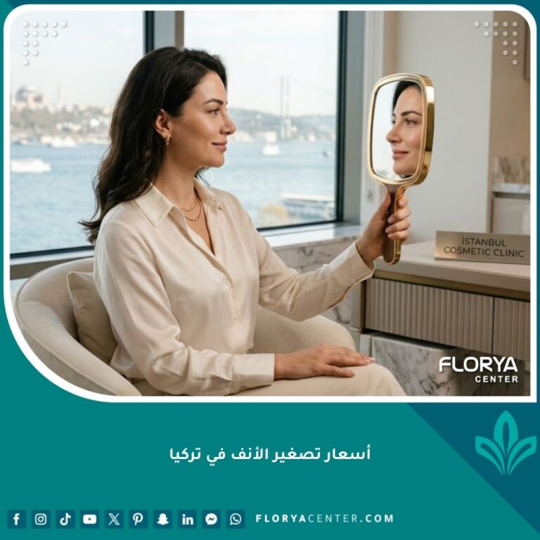 نتيجة عملية تصغير الأنف في تركيا تظهر ملامح وجه متناسقة وجميلة لامرأة في عيادة تجميل.
