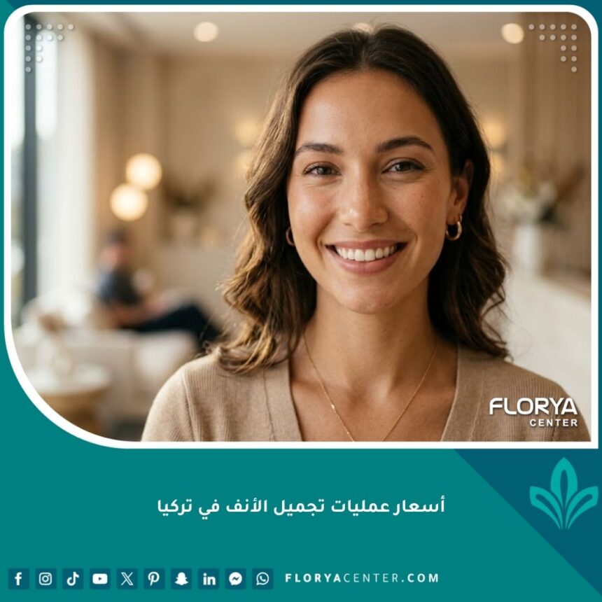 امرأة بملامح جذابة بعد نجاح عملية تجميل الأنف في تركيا تبتسم بثقة.