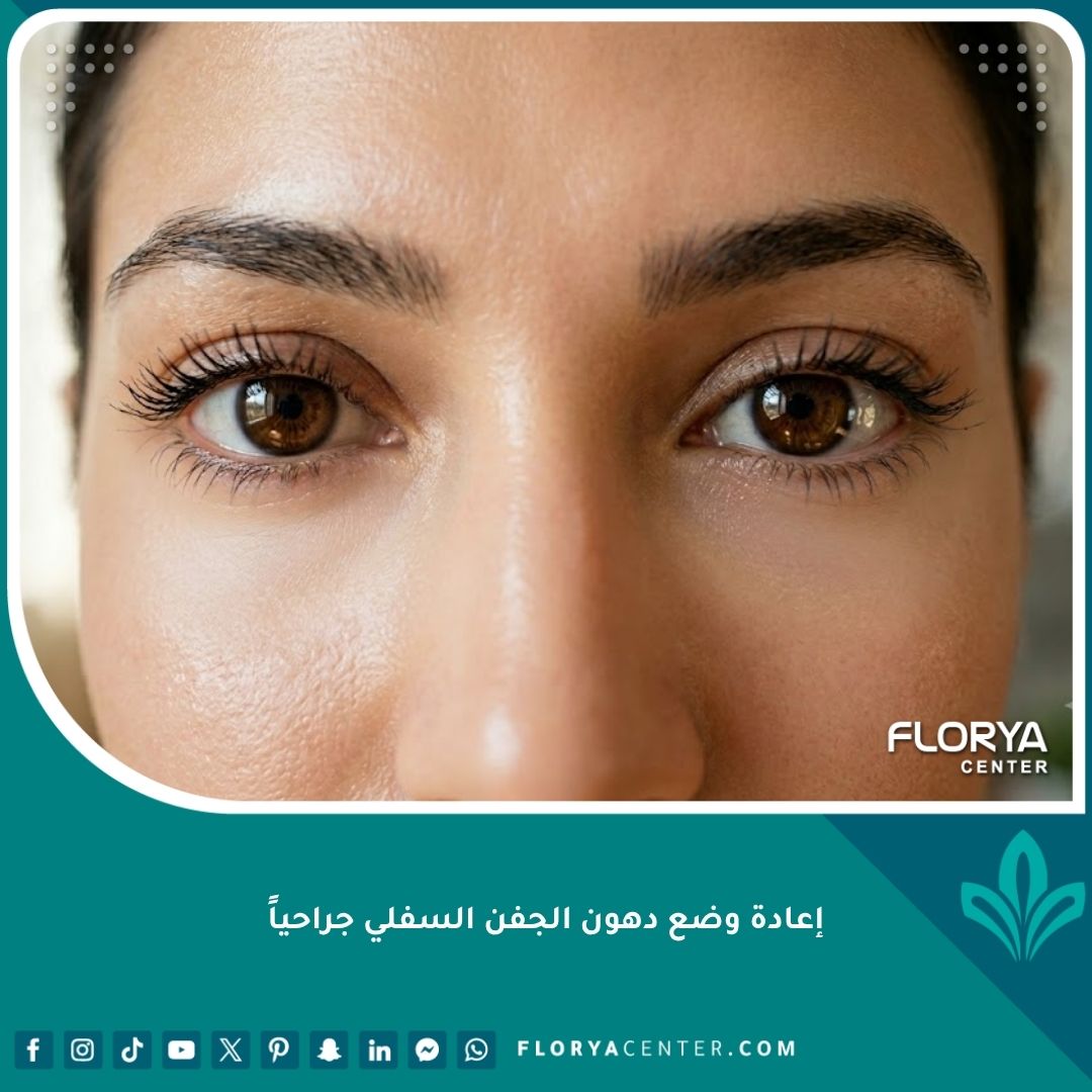 صورة مقربة تظهر جمال وشباب العينين بعد عملية إعادة وضع دهون الجفن السفلي جراحياً والتخلص من الأكياس.
