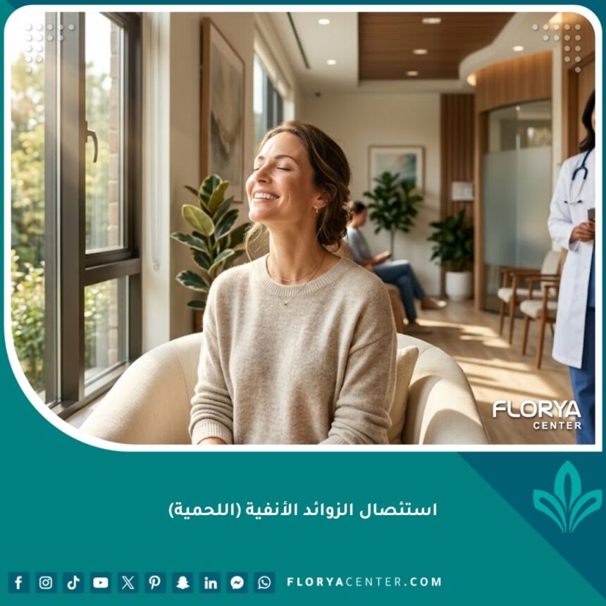 استئصال الزوائد الأنفية (اللحمية) 1 مريض يتنفس بعمق وراحة بعد نجاح عملية استئصال الزوائد الأنفية اللحمية في عيادة طبية حديثة.