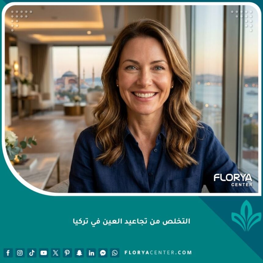 امرأة سعيدة بعد إجراء التخلص من تجاعيد العين في تركيا بوجه مشرق وطبيعي.