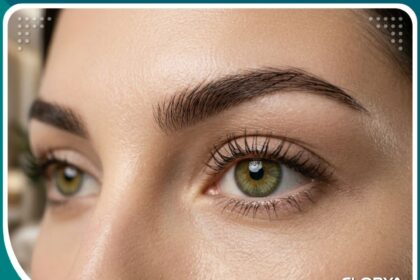 صورة مقربة تبرز جمال وشباب منطقة المحيط بالعين والحواجب بعد جراحات تجميل الوجه العلوية.