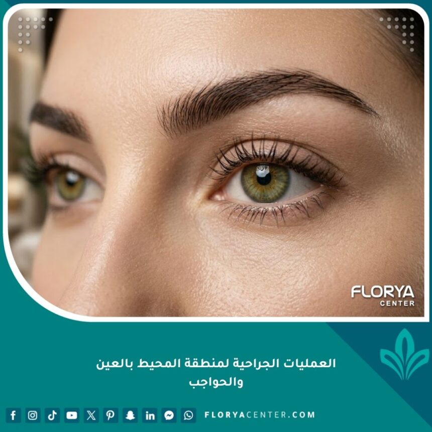 صورة مقربة تبرز جمال وشباب منطقة المحيط بالعين والحواجب بعد جراحات تجميل الوجه العلوية.