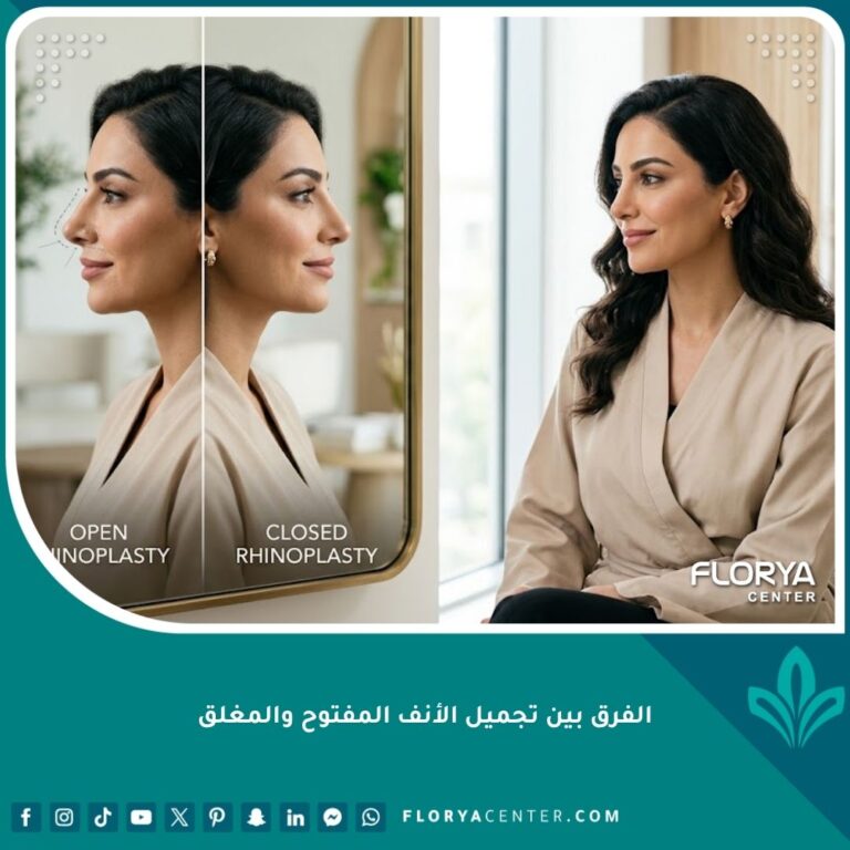 صورة تعبيرية توضح الفرق بين تجميل الأنف المفتوح والمغلق وتأثير كل منهما على المظهر الجانبي للوجه.