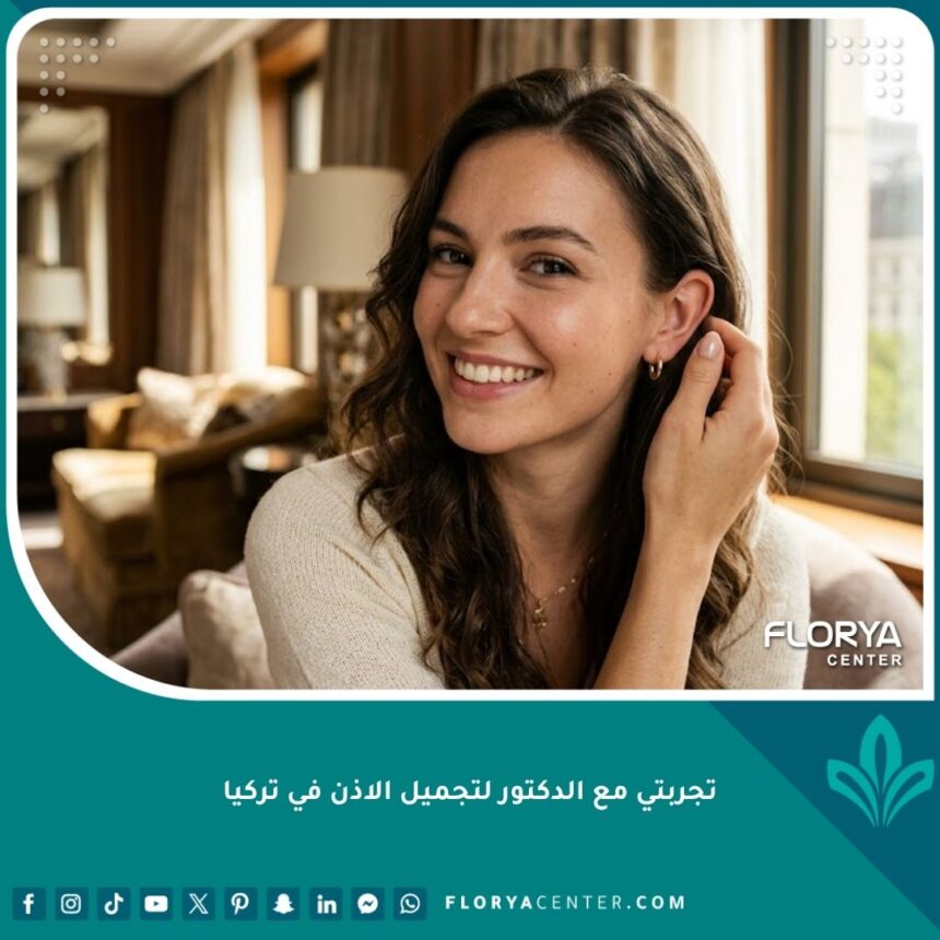 صورة مريضة سعيدة بنتائج تجربتي مع الدكتور لتجميل الاذن في تركيا تظهر مظهر الأذن الطبيعي والجذاب.
