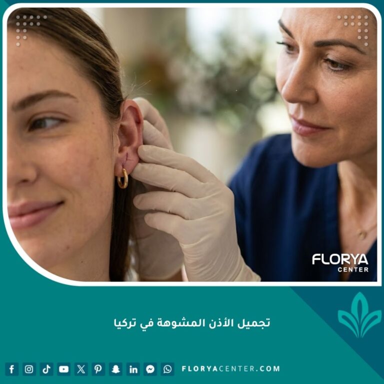 طبيب جراحة تجميل يفحص أذن مريض لتقييم حالة التشوه قبل عملية تجميل الأذن المشوهة في تركيا.