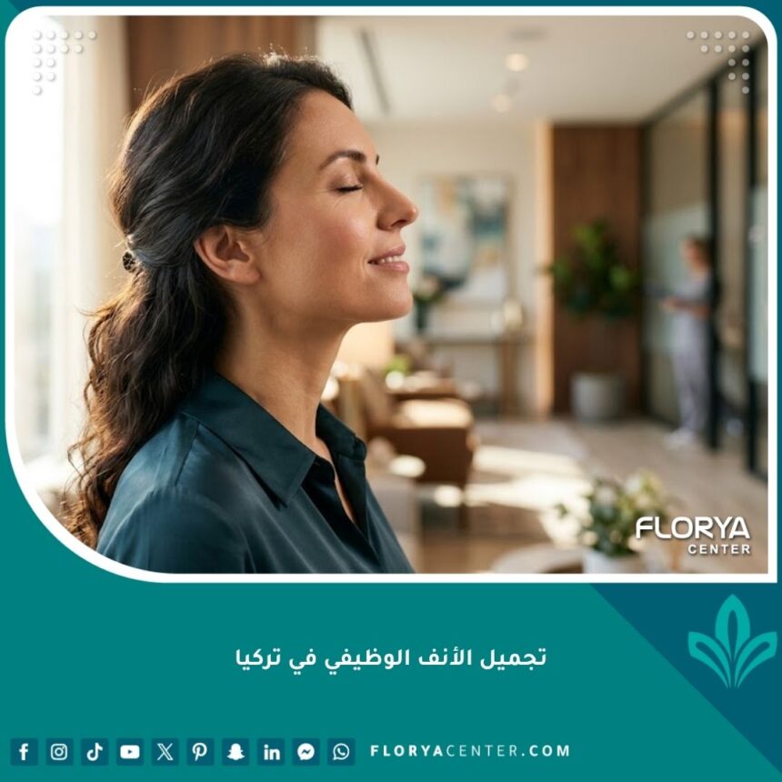 امرأة تتنفس بعمق وبشكل مريح بعد نجاح عملية تجميل الأنف الوظيفي في تركيا للحصول على مظهر طبيعي وتنفس سليم.