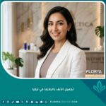 صورة مقربة لوجه امرأة ذات بشرة نضرة وأنف متناسق بعد إجراء تجميل الأنف بالبلازما بدون جراحة.