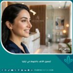 امرأة شابة تتمتع بنتيجة مثالية وجذابة بعد عملية تجميل الأنف بالخيوط ورفع الأرنبة في تركيا.