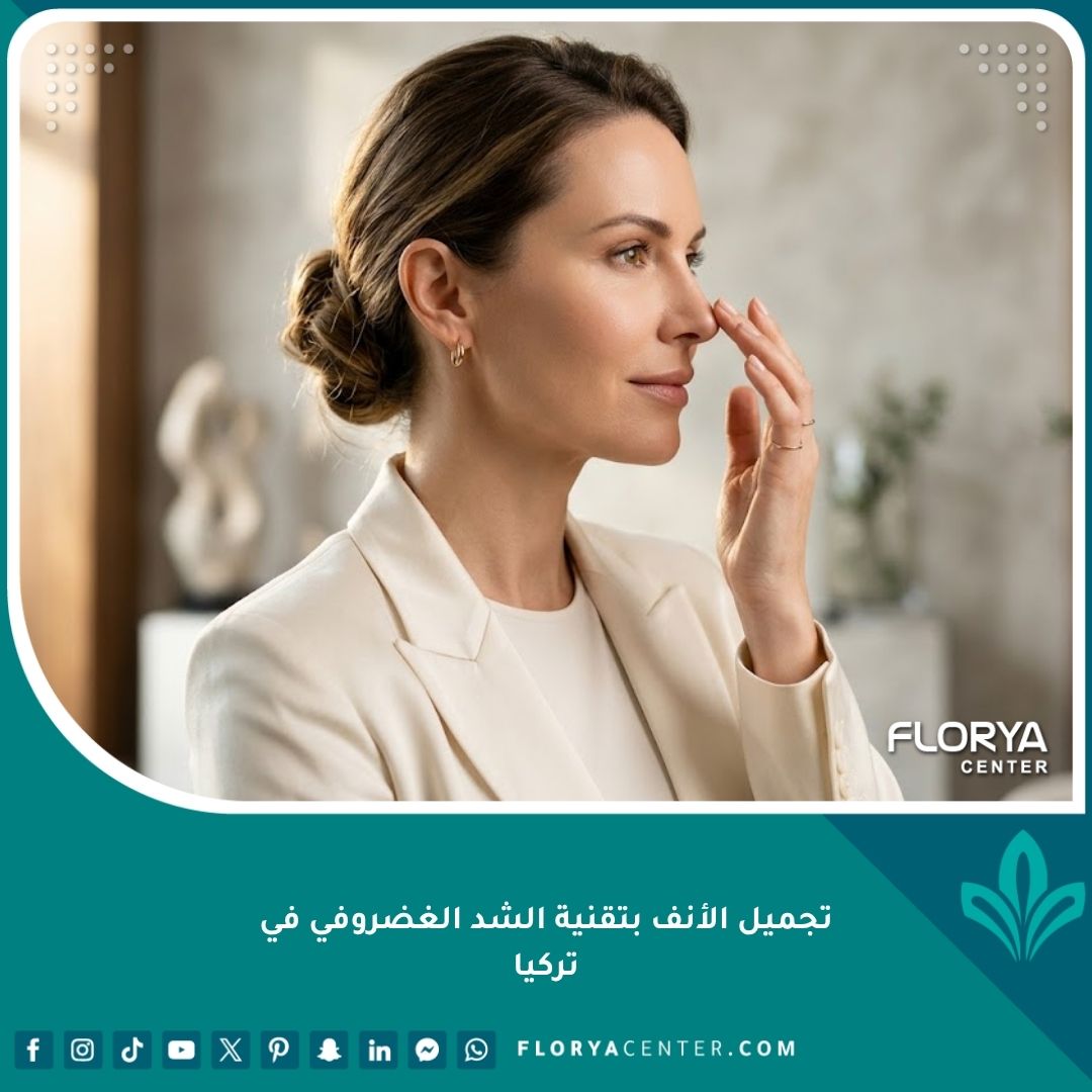صورة لامرأة تتمتع بأنف متناسق ومثالي ومرفوع بعد إجراء عملية تجميل الأنف بتقنية الشد الغضروفي في تركيا.