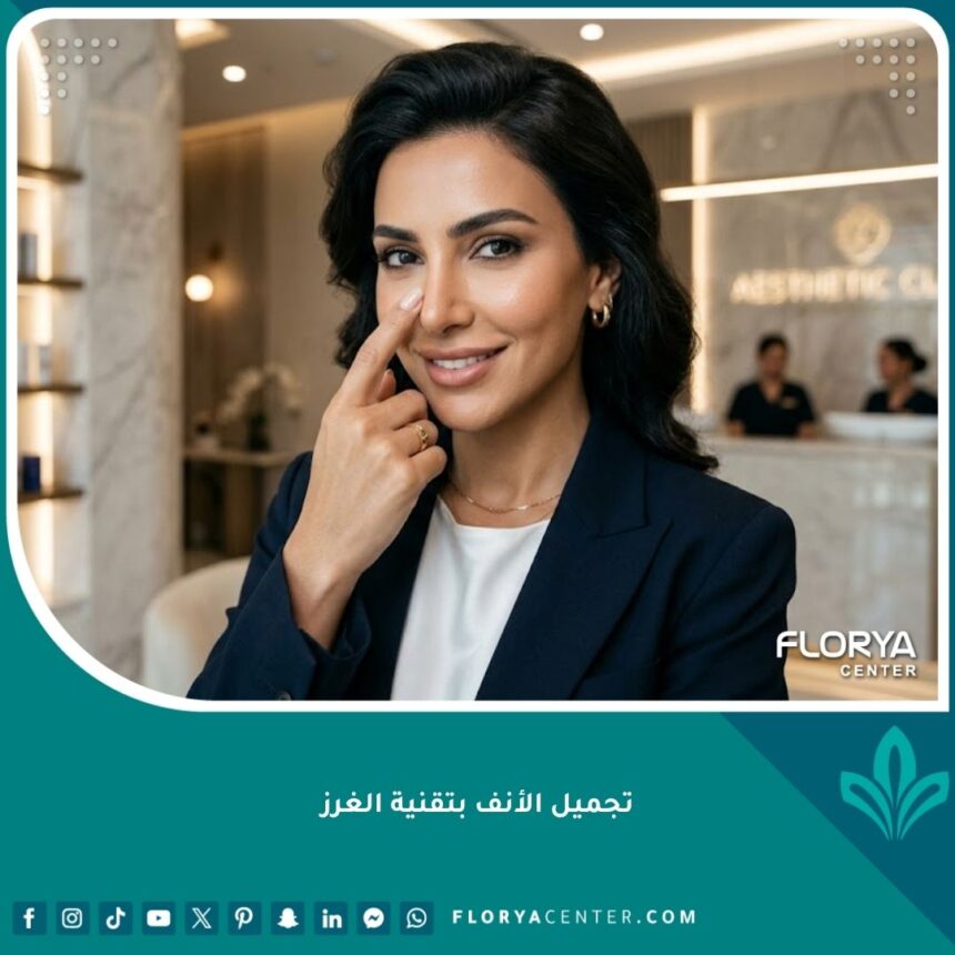 صورة واقعية لامرأة بملامح جذابة وأنف متناسق بعد الخضوع لعملية تجميل الأنف بتقنية الغرز الجراحية.