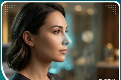 صورة مقربة لوجه امرأة تبرز جمال الأنف مع تأثيرات إضاءة حديثة تعبر عن دقة تجميل الأنف بتقنية النانو في تركيا.