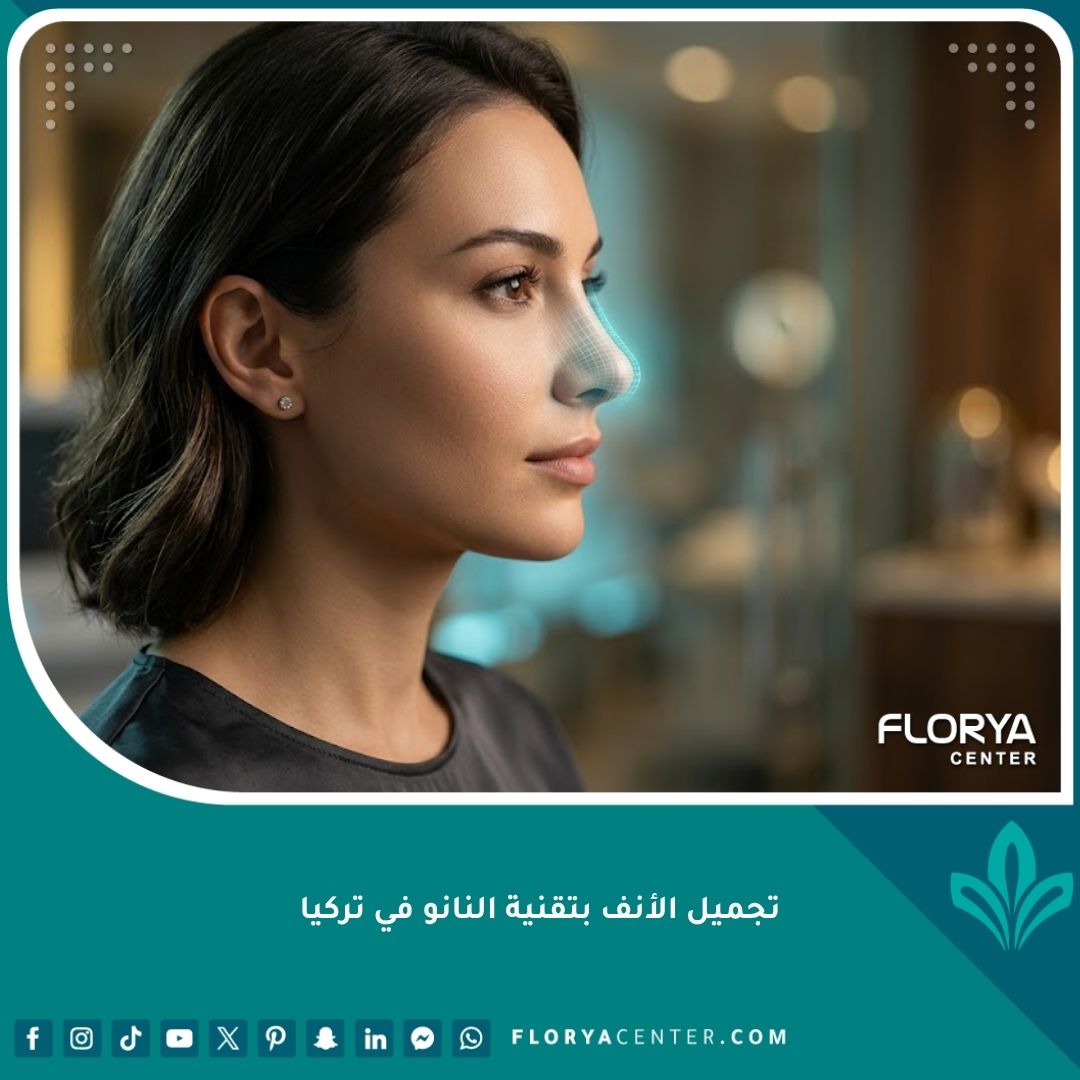 صورة مقربة لوجه امرأة تبرز جمال الأنف مع تأثيرات إضاءة حديثة تعبر عن دقة تجميل الأنف بتقنية النانو في تركيا.