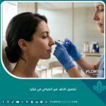 طبيب تجميل يقوم بإجراء تجميل الأنف غير الجراحي بالفيلر لامرأة في عيادة فخمة في تركيا.