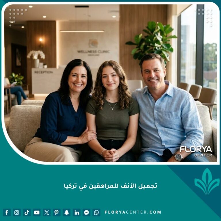 صورة واقعية لمراهق مع والديه في عيادة تجميل في تركيا، تعكس الثقة والأمان قبل عملية تجميل الأنف للمراهقين.
