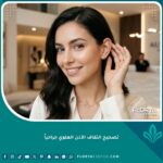 امرأة سعيدة ومبتسمة تبرز تناسق أذنها بعد نجاح جراحة تصحيح التفاف الأذن العلوي في عيادة تجميل حديثة.