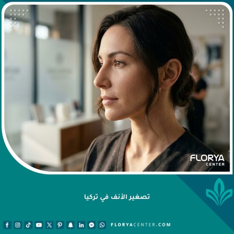 صورة مقربة لجانب وجه امرأة تتمتع بأنف متناسق وملامح جذابة، تبرز نتائج عملية تصغير الأنف وتنسيق الملامح.