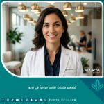 امرأة تبتسم بثقة تبرز جمال وتناسق ملامحها بعد عملية تصغير فتحات الأنف جراحياً في تركيا.