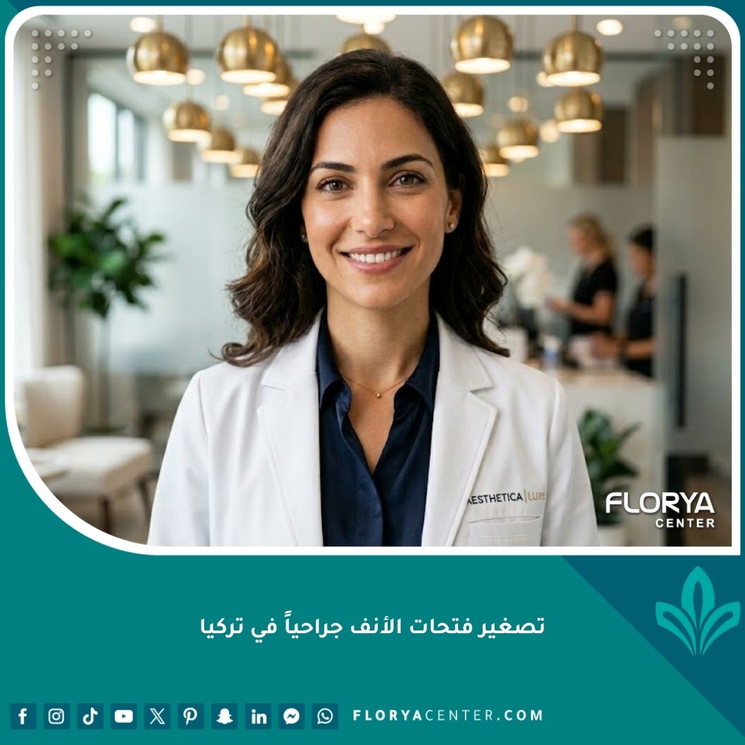 امرأة تبتسم بثقة تبرز جمال وتناسق ملامحها بعد عملية تصغير فتحات الأنف جراحياً في تركيا.