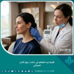 طبيب تجميل يفحص خلف الأذن لتشخيص بروز الأذن الهيكلي بسبب عظمة الخشاء.