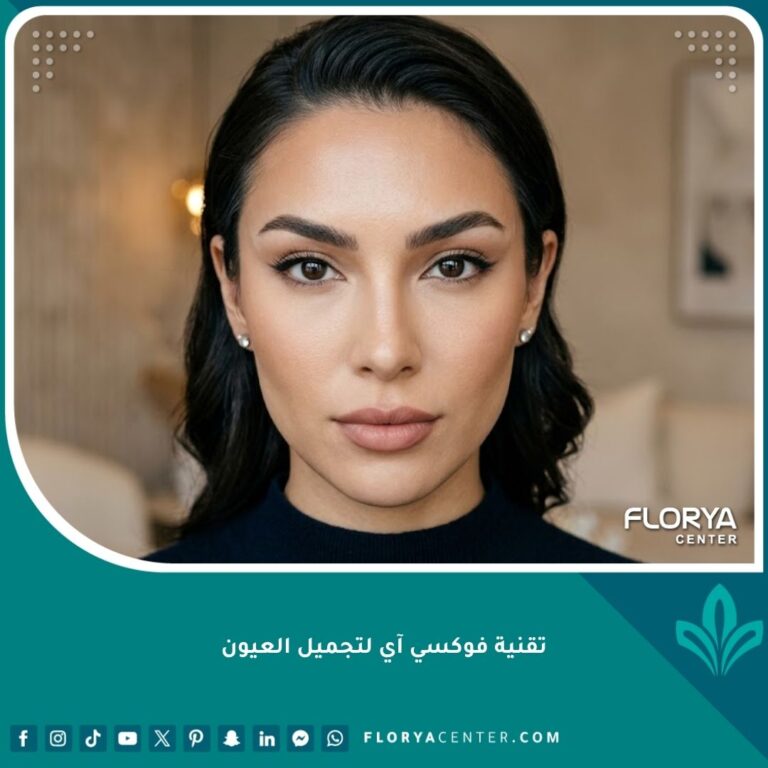 صورة سينمائية مقربة لوجه امرأة بعد عملية تجميل عيون القطة (Foxy Eyes) تظهر سحبة العين ورفع الحاجب بشكل مثالي وناعم.