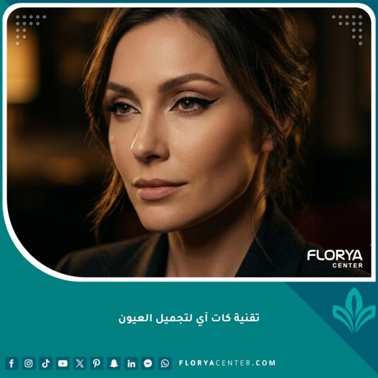 صورة سينمائية قريبة لعيون مرسومة بتقنية كات آي (Cat Eyes) تظهر سحباً حاداً ومثيراً للزاوية الخارجية للأعلى، مع بشرة خالية من العيوب ومظهر أنيق.