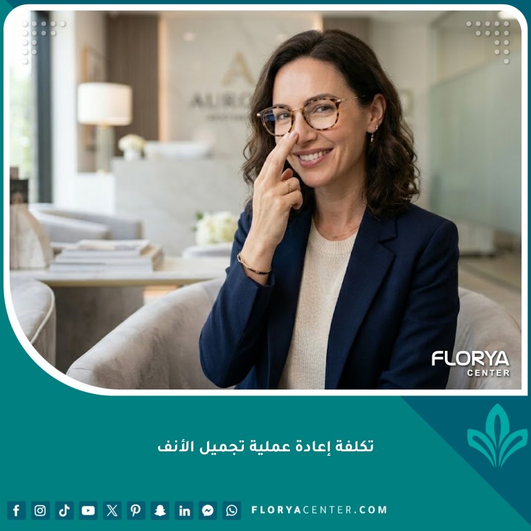 امرأة سعيدة تلمس أنفها بعد نجاح إعادة عملية تجميل الأنف في عيادة تجميل فاخرة.