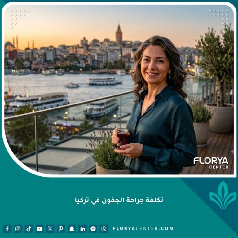 صورة واجهة لمقالة حول تكلفة جراحة جفن العين في تركيا تظهر امرأة أنيقة في اسطنبول مع خلفية مضيق البوسفور.