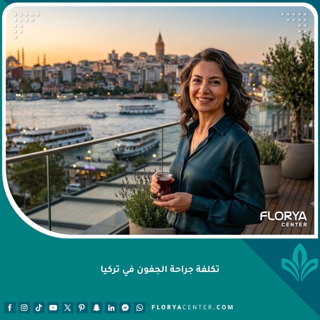 صورة واجهة لمقالة حول تكلفة جراحة جفن العين في تركيا تظهر امرأة أنيقة في اسطنبول مع خلفية مضيق البوسفور.