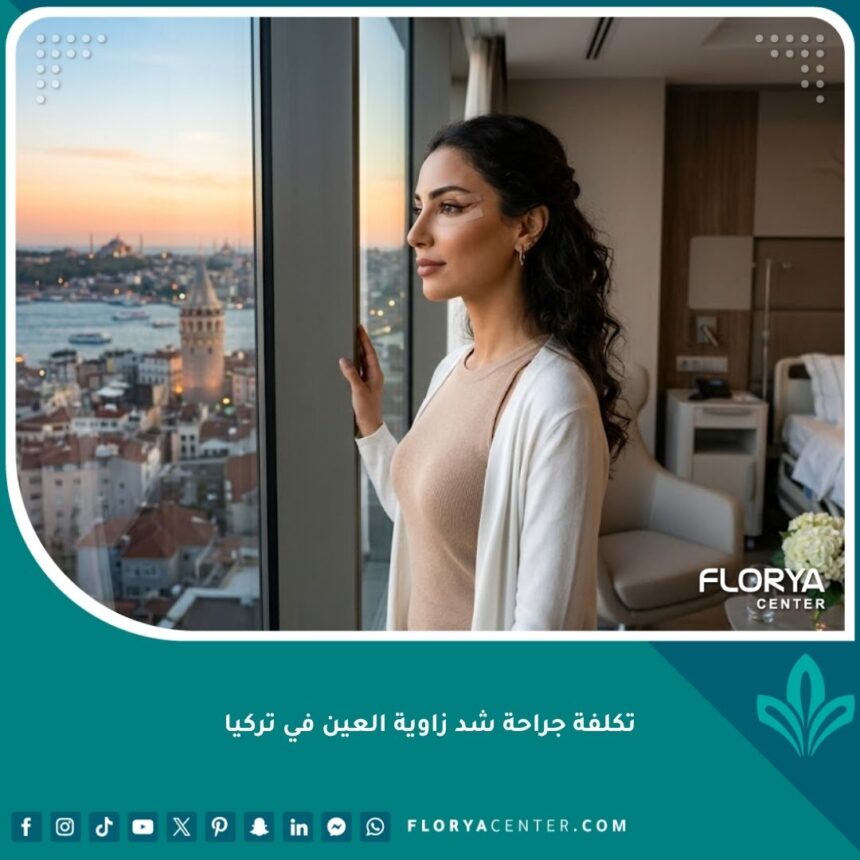 مريضة عربية تظهر نتيجة عملية شد زاوية العين الناجحة (Canthoplasty) في مستشفى فاخر في إسطنبول المطل على البوسفور.