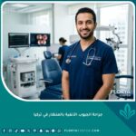 طبيب أنف وأذن وحنجرة متخصص في جراحة الجيوب الأنفية بالمنظار في تركيا داخل عيادة حديثة.