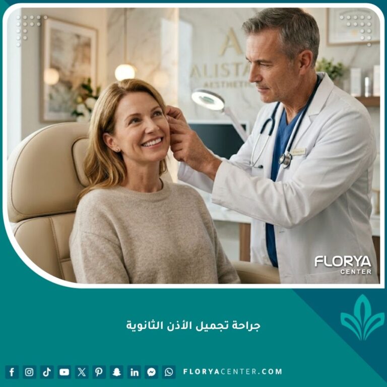 طبيب خبير يفحص مريض بثقة قبل إجراء جراحة تجميل الأذن الثانوية لإصلاح فشل عملية سابقة.