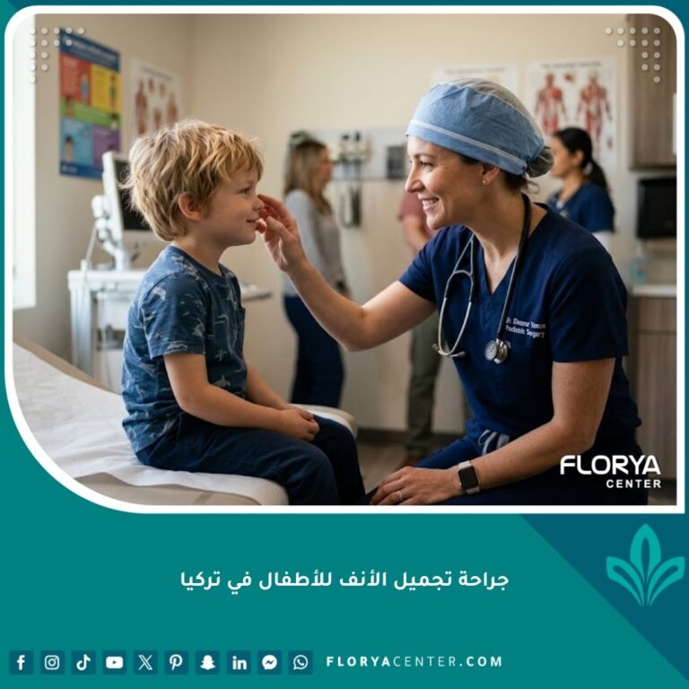 طبيب مختص يفحص طفل قبل إجراء جراحة تجميل الأنف للأطفال في تركيا لإصلاح التشوهات وعلاج صعوبات التنفس.