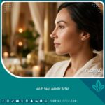 صورة مقربة لوجه امرأة بعد عملية تجميل الأنف وتصغير الأرنبة، تظهر النتائج الطبيعية وتحديد الطرف البصلي.