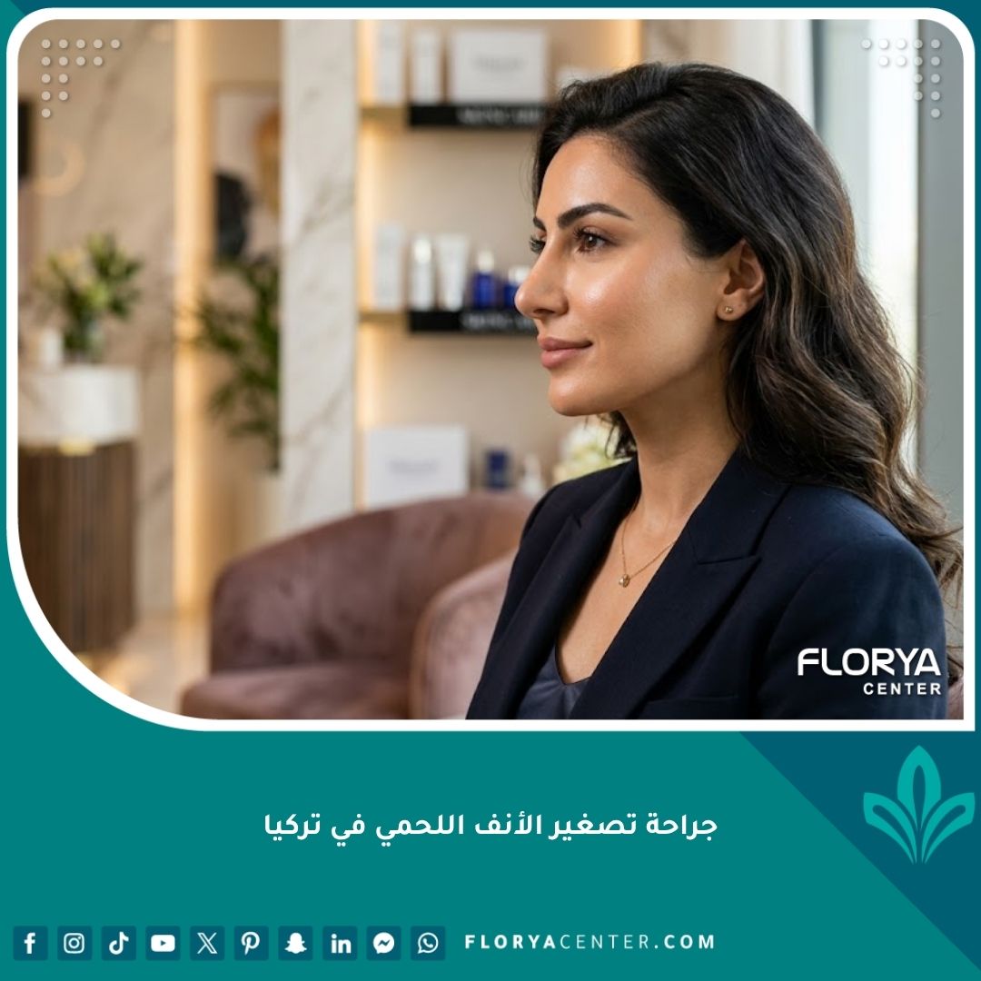 صورة مقربة لامرأة بملامح وجه متناسقة وجذابة بعد جراحة تصغير الأنف اللحمي في تركيا، تبرز دقة النحت وتحديد الأرنبة.