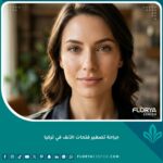 صورة مقربة لامرأة تتمتع بتناسق مثالي في ملامح الوجه بعد جراحة تصغير فتحات الأنف في تركيا.